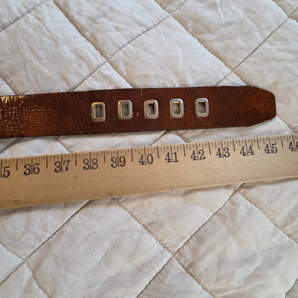 Patent Leather Belt Mens 38 Brown Rectangle Grommet Made in USA Workwear